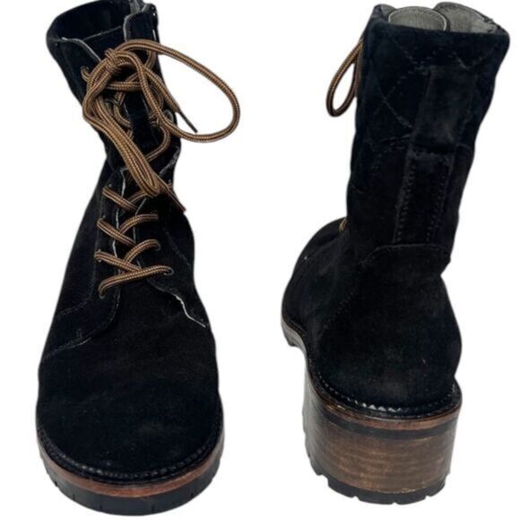 Seychelles Encounter Lace Up  Suede Boot Italy Black Tie Up Size 7 - Picture 3 of 9